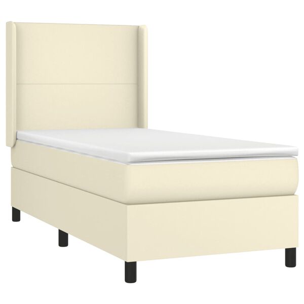 vidaXL Boxspringbett mit Matratze & LED Creme 100x200 cm Kunstleder