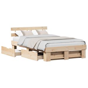 vidaXL Bettrahmen mit Kopfteil Braun 140 x 190 cm Massives Kiefernholz