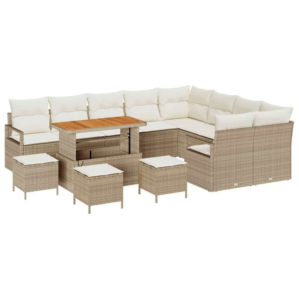 vidaXL Garten-Sofa-Set mit Kissen 13 pcs Beige Poly Rattan