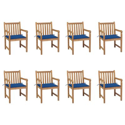 vidaXL Gartenstühle 8 Stk. mit Königsblauen Kissen Teak Massivholz