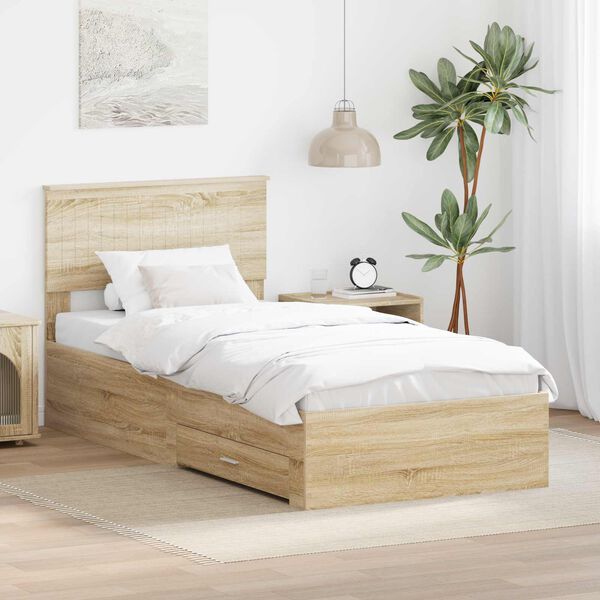 vidaXL Bettrahmen mit Kopfteil Sonoma-Eiche 90 x 200 cm Holzwerkstoff