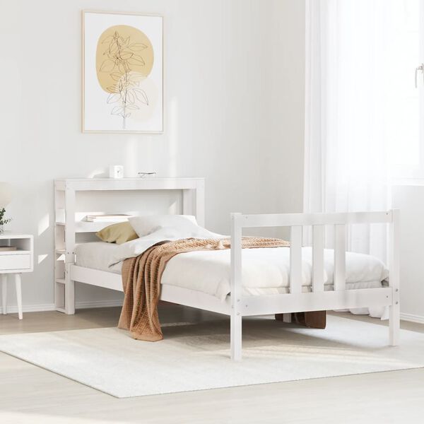 vidaXL Bettgestell mit Kopfteil ohne Matratze Wei&szlig; 90x200 cm