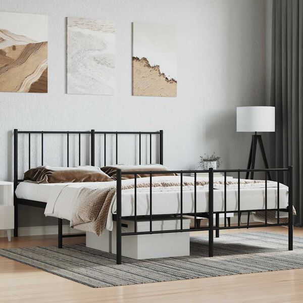 vidaXL Metallbett ohne Matratze mit Fu&szlig;teil Schwarz 160x200 cm