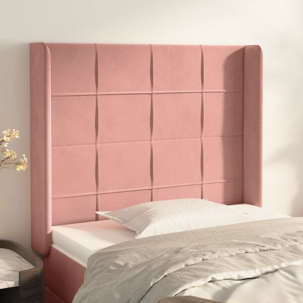 vidaXL Kopfteil mit Ohren Rosa 93x16x118/128 cm Samt