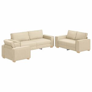 vidaXL Sofa 3 stk. Creme Leinenmischgewebe