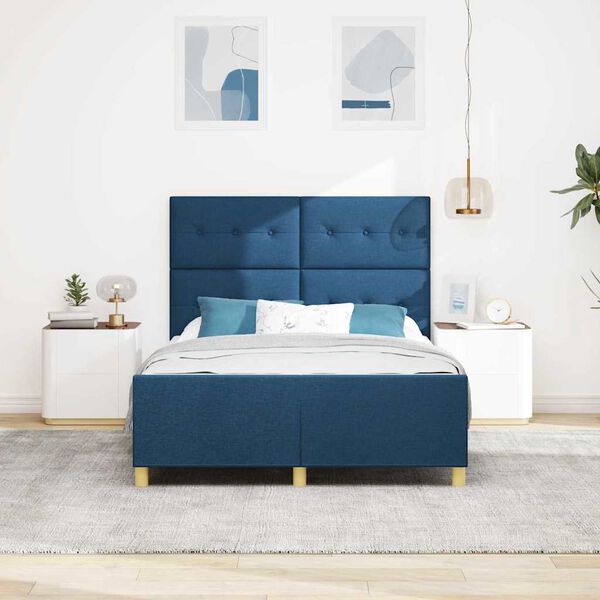 vidaXL Bettgestell mit Kopfteil Blau 140 x 200 cm Stoff