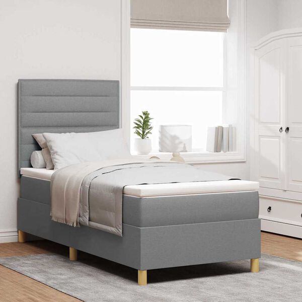 vidaXL Boxspringbett mit Matratze Hellgrau 80 x 200 cm Stoff