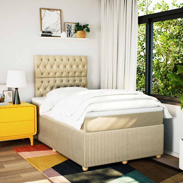 vidaXL Boxspringbett mit Matratze Creme 120x190 cm Stoff