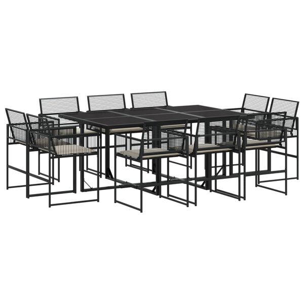 vidaXL 11-tlg. Garten-Essgruppe mit Kissen Schwarz Poly Rattan