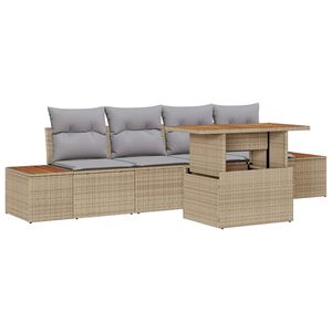 vidaXL Garten-Sofa-Set mit Speicher 5 pcs Beige Poly Rattan