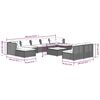 vidaXL 10-tlg. Garten-Lounge-Set mit Kissen Grau Poly Rattan