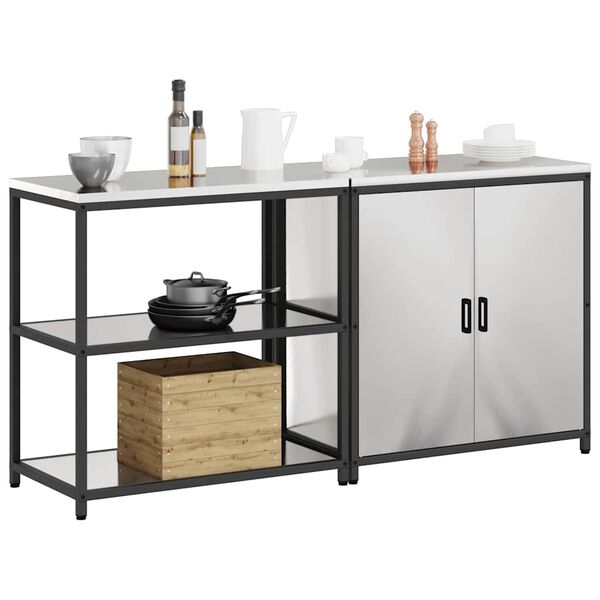 vidaXL Aufbewahrungsset f&uuml;r die K&uuml;che mit Regal 2 pcs Silber Edelstahl