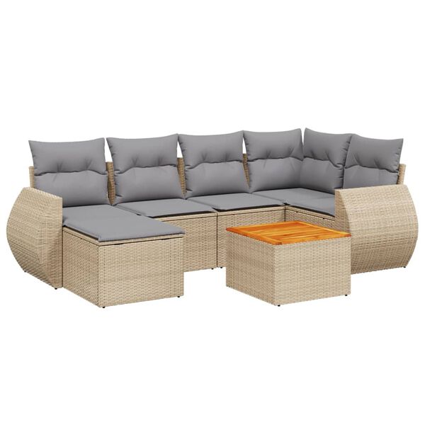 vidaXL 7-tlg. Garten-Sofagarnitur mit Kissen Beige Poly Rattan