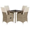 vidaXL 5-tlg. Garten-Essgruppe mit Kissen Beige Poly Rattan