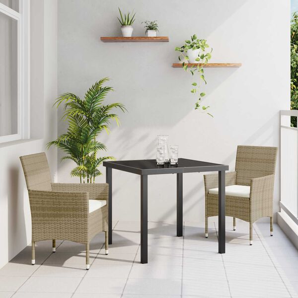 vidaXL Garten Essgruppe mit Kissen 3 pcs Beige Poly-Rattan