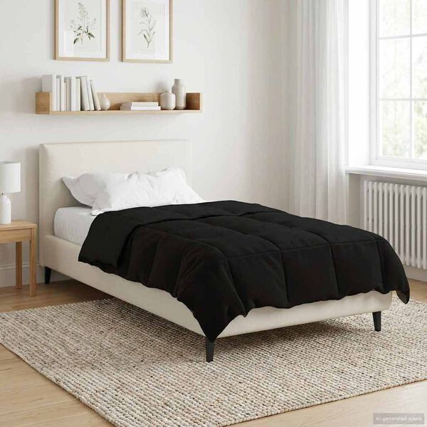 vidaXL Winterbettdecke Gepolstert Schwarz 135 x 220 cm Mikrofaser