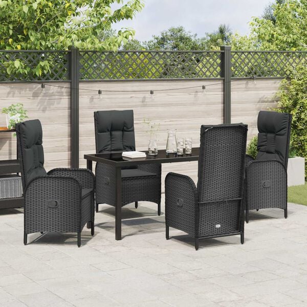 vidaXL Garten Essgruppe mit Kissen 5 pcs Schwarz Poly-Rattan