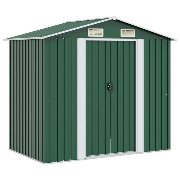 vidaXL Gartenschuppen Gr&uuml;n Metall 204 x 132 x 186 cm