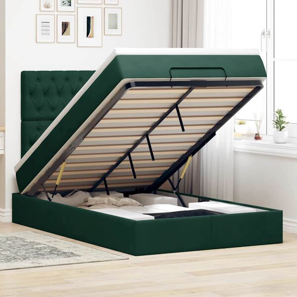 vidaXL Ottoman-Bett mit Matratzen & LEDs Dunkelgr&uuml;n 120x190 cm Samt
