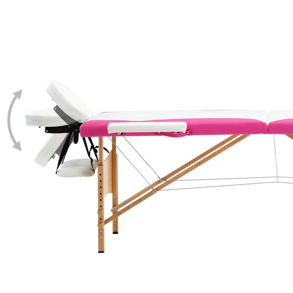 vidaXL Massageliege Klappbar 2-Zonen mit Holzgestell Wei&szlig; und Rosa