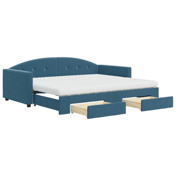 vidaXL Tagesbett Ausziehbar mit Schubladen Blau 90x200 cm Samt