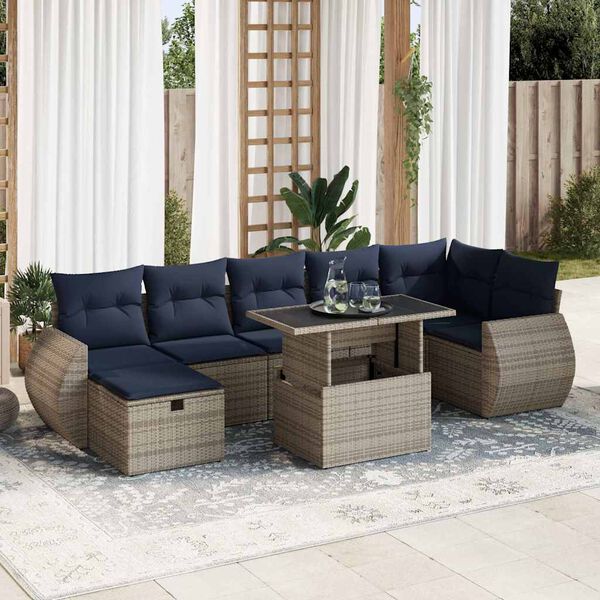 vidaXL 8-tlg. Garten-Sofagarnitur mit Kissen Grau Poly Rattan Akazie