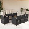 vidaXL 9-tlg. Garten-Essgruppe mit Kissen Schwarz Poly Rattan