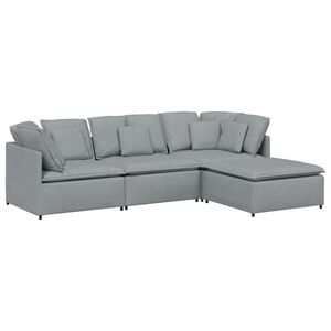 vidaXL Modulares Sofa mit Fu&szlig;hocker Kissen Stoff Hellgrau