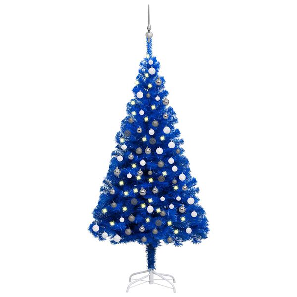 vidaXL K&uuml;nstlicher Weihnachtsbaum Beleuchtung & Kugeln Blau 150 cm