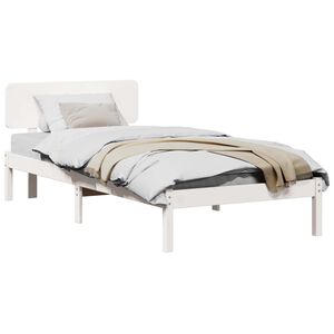 vidaXL Bettrahmen mit Kopfteil Wei&szlig; 75 x 190 cm Massives Kiefernholz