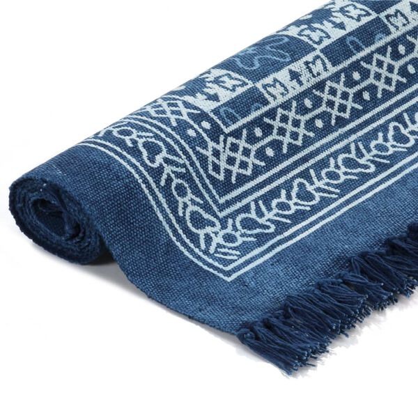 vidaXL Kelim-Teppich Baumwolle 160x230 cm mit Muster Blau