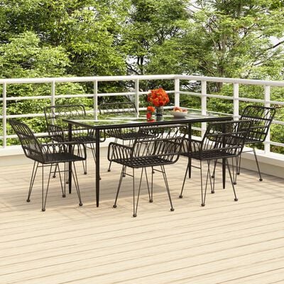 vidaXL 7-tlg. Garten-Essgruppe Schwarz Poly Rattan