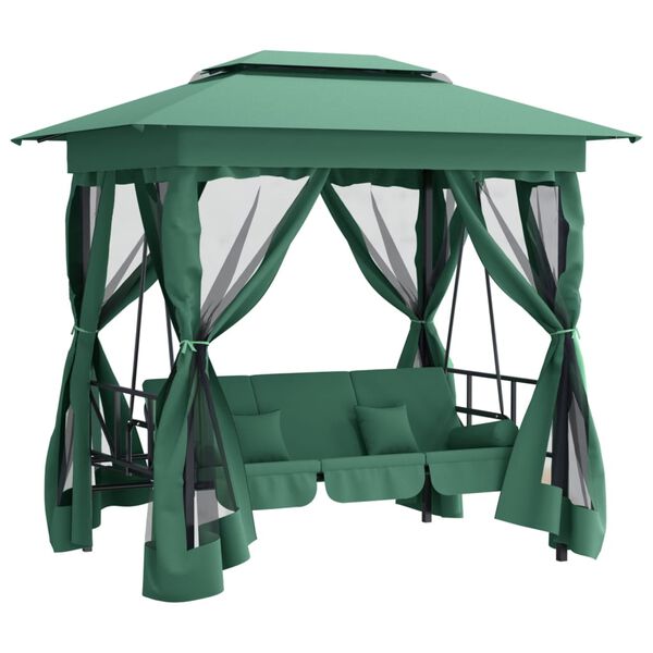 vidaXL Gartenpavillon mit Hollywoodschaukel Gr&uuml;n Stoff & Stahl