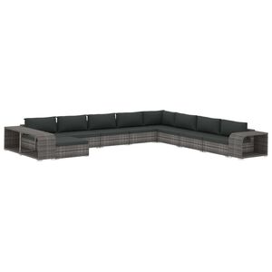 vidaXL 11-tlg. Garten-Lounge-Set mit Auflagen Poly Rattan Grau