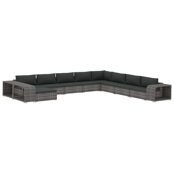 vidaXL 11-tlg. Garten-Lounge-Set mit Auflagen Poly Rattan Grau