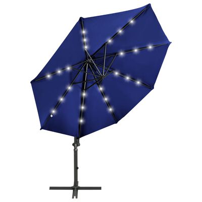 vidaXL Ampelschirm mit Mast und LED-Beleuchtung Azurblau 300 cm