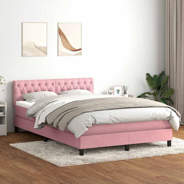 vidaXL Boxspringbett mit Matratze & LED Rosa 140x210 cm Samt