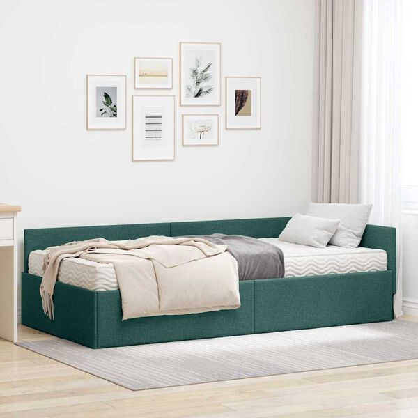 vidaXL Eckbettgestell mit Matratze Sonstiges 2 pcs Gr&uuml;n Stoff