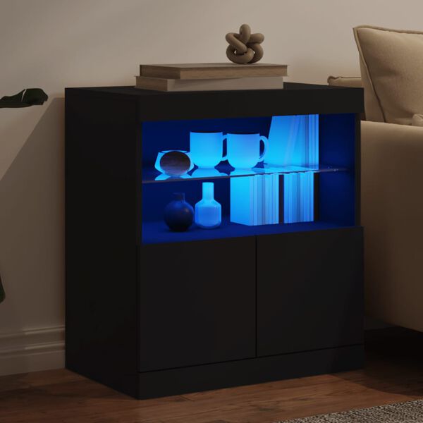 vidaXL Sideboard mit LED-Leuchten Schwarz 60x37x67 cm