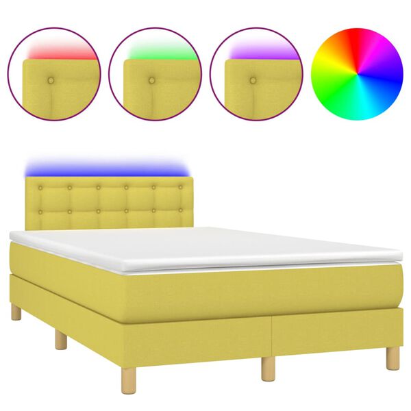 vidaXL Boxspringbett mit Matratze & LED Gr&uuml;n 120x200 cm Stoff