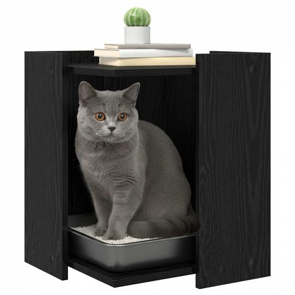 vidaXL Katzenstreu Box Umzäunung Schwarz Eichen-Optik 42 x 42 x 51 cm