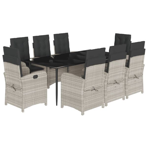 vidaXL 9-tlg. Garten-Essgruppe mit Kissen Hellgrau Poly Rattan