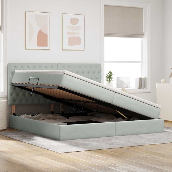 vidaXL Aufbewahrungsbett mit Matratze Hellgrau 200 x 200 cm Samt
