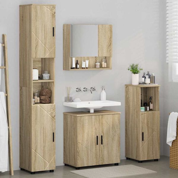 vidaXL Badezimmerm&ouml;bel-Set 4 pcs Sonoma-Eiche Holzwerkstoff & Metall