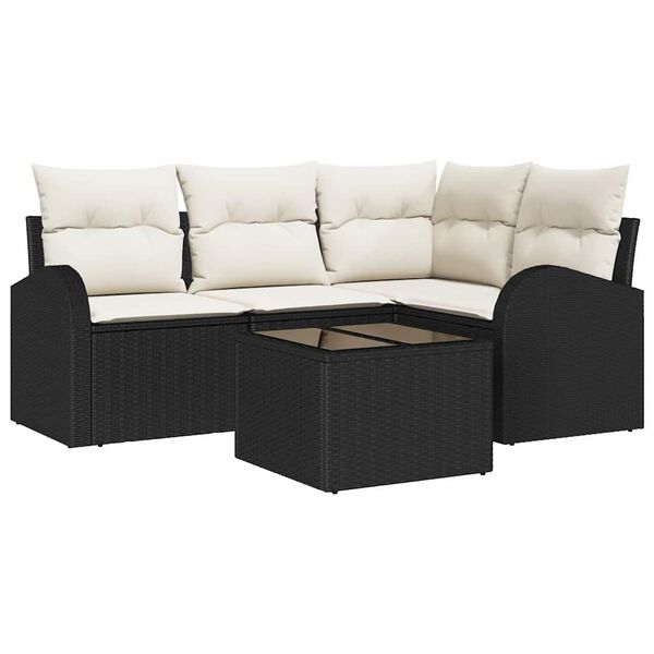 vidaXL Sofa Set mit Kissen 5 pcs Schwarz und Wei&szlig; Poly-Rattan
