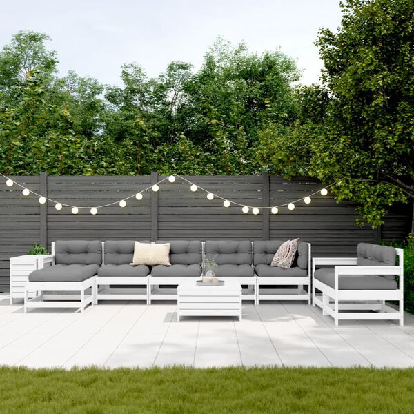 vidaXL 10-tlg. Garten-Sofagarnitur Wei&szlig; Massivholz Kiefer