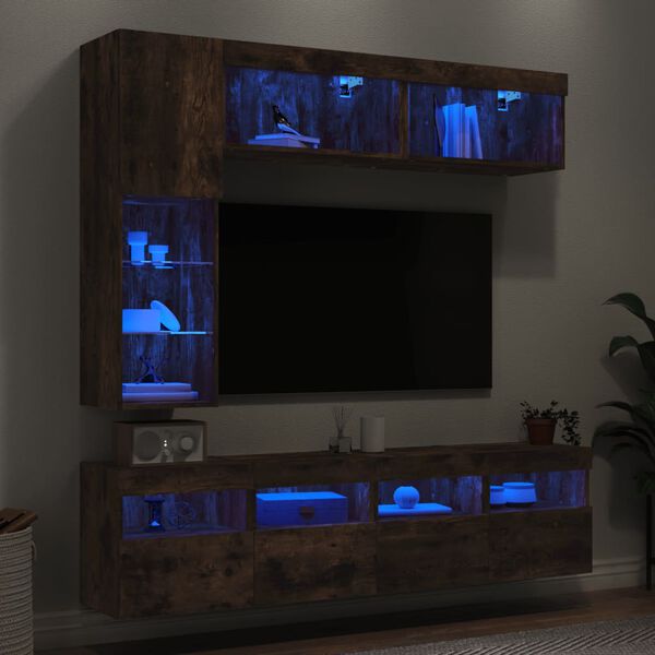 vidaXL 7-tlg. TV-Wohnwand mit LED-Leuchten R&auml;uchereiche