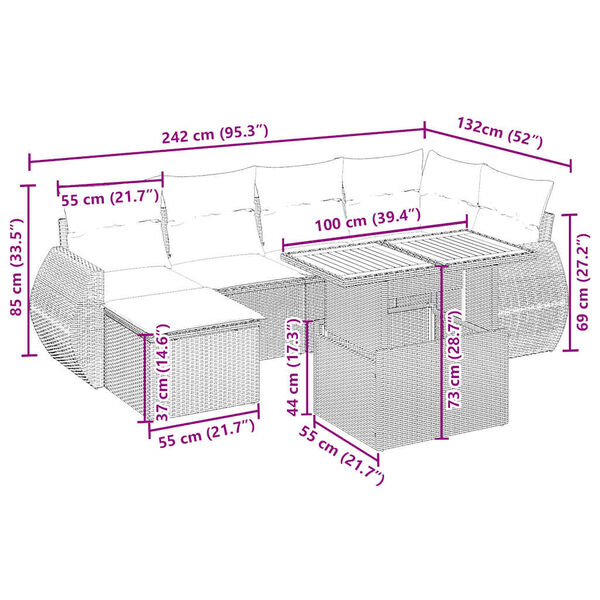 vidaXL 7-tlg. Garten-Sofagarnitur mit Kissen Beige Poly Rattan