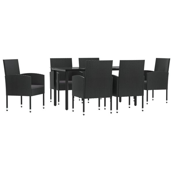 vidaXL 7-tlg. Garten-Essgruppe Schwarz Poly Rattan und Stahl