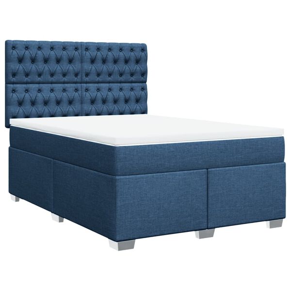 vidaXL Boxspringbett mit Matratze Blau 140x200 cm Stoff